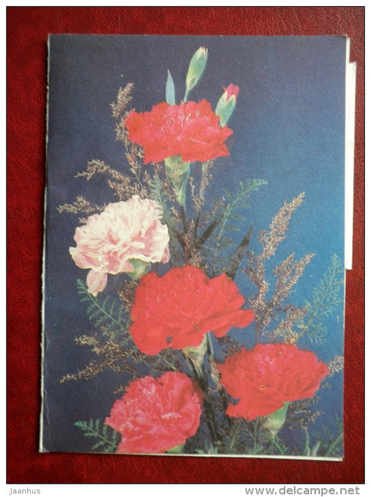 telegram - red and pink carnations - flowers - 1984 - Russia USSR - used - JH Postcards