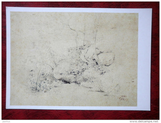 Drawing by Jean-Baptiste Camille Corot - Brook - french art - unused - JH Postcards