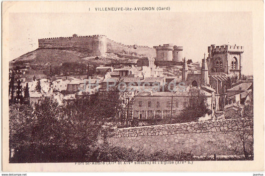 Villeneuve les (lez) Avignon - Fort St Andre et Eglise - church - fortress - old postcard - France - used - JH Postcards