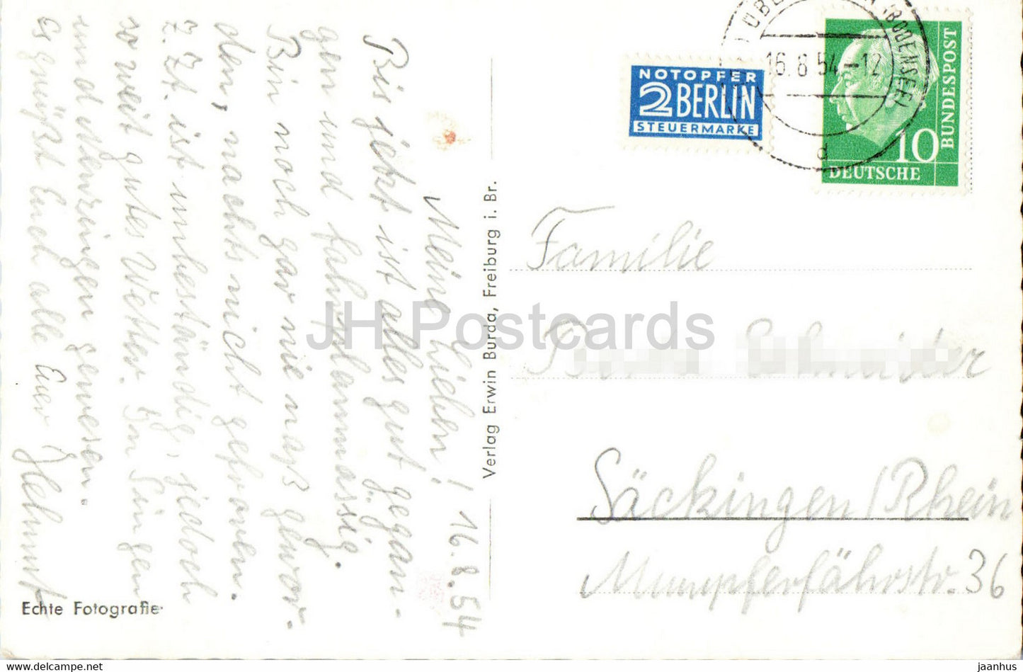 Gruss aus Uberlingen am Bodensee - Franziskaner Tor - Am Hafen - ship - old postcard - 1954 - Germany - used