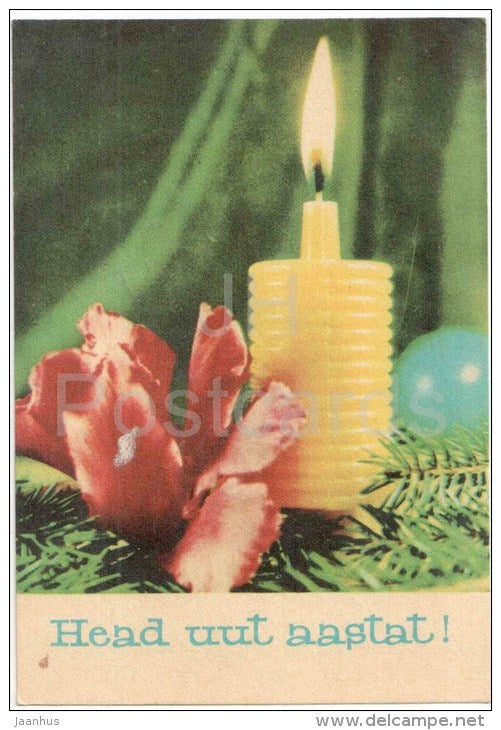 New Year Greeting card - 1 - candle - flowers - 1969 - Estonia USSR - used - JH Postcards