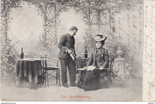 Der Annaherung - couple - woman and man - old postcard - Germany - used - JH Postcards