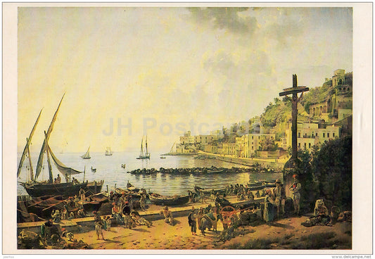 painting by S. Shchedrin - Mergellina Embankment in Naples , 1827 - boat - Russian art - 1987 - Russia USSR - unused - JH Postcards
