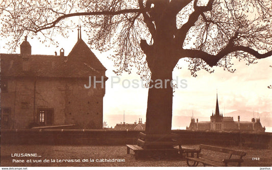 Lausanne - Place et vue de la terrasse de la cathedrale - 1742 - old postcard - Switzerland - used - JH Postcards