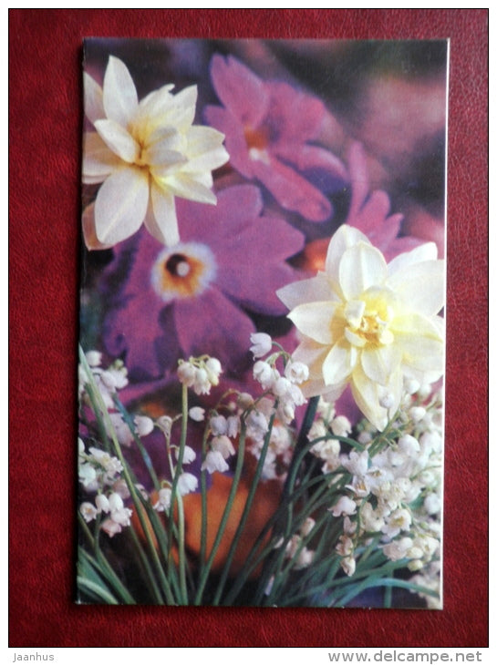 8th March Greeting Card - Lily of the Valley - flowers - 1971 - Russia USSR - unused - JH Postcards