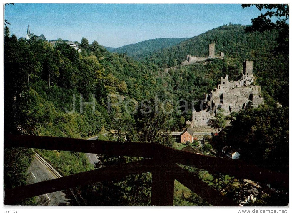 Manderscheid , Vulkaneifel - Ober- und Niederburg - castle - Germany - 1993 gelaufen - JH Postcards