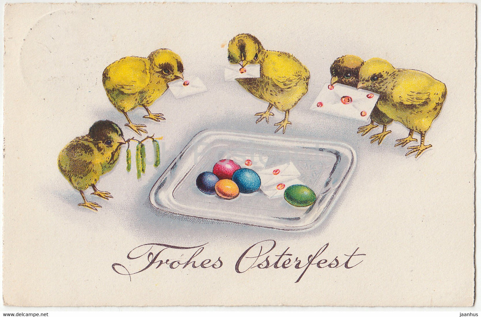 Easter Greeting Card - Frohes Osterfest - chicken - eggs - mail - HWB SER 1823 - old postcard - 1932 - Germany - used - JH Postcards