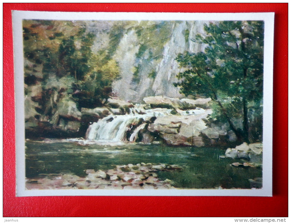 painting by Krum Dzhakov . Mountain River in Stara Planina - Bulgaria - 1964 - Russia USSR - unused - JH Postcards