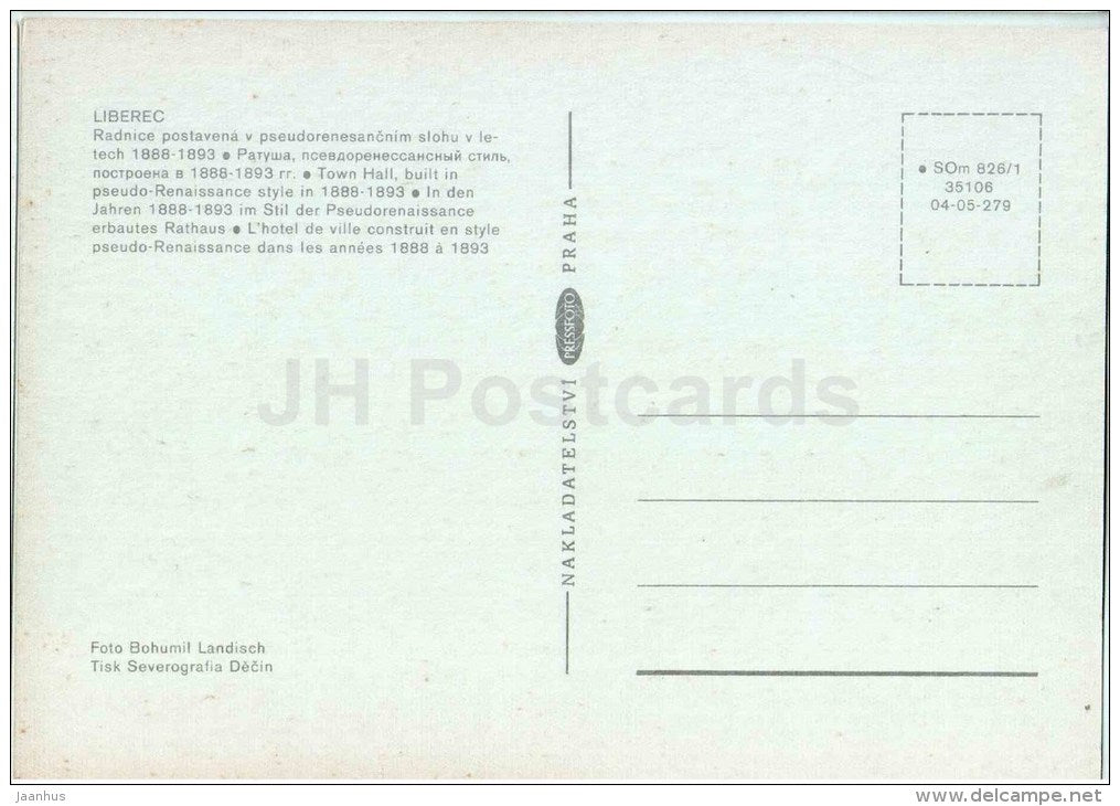 Liberec town hall - Czech - Czechoslovakia - unused - JH Postcards