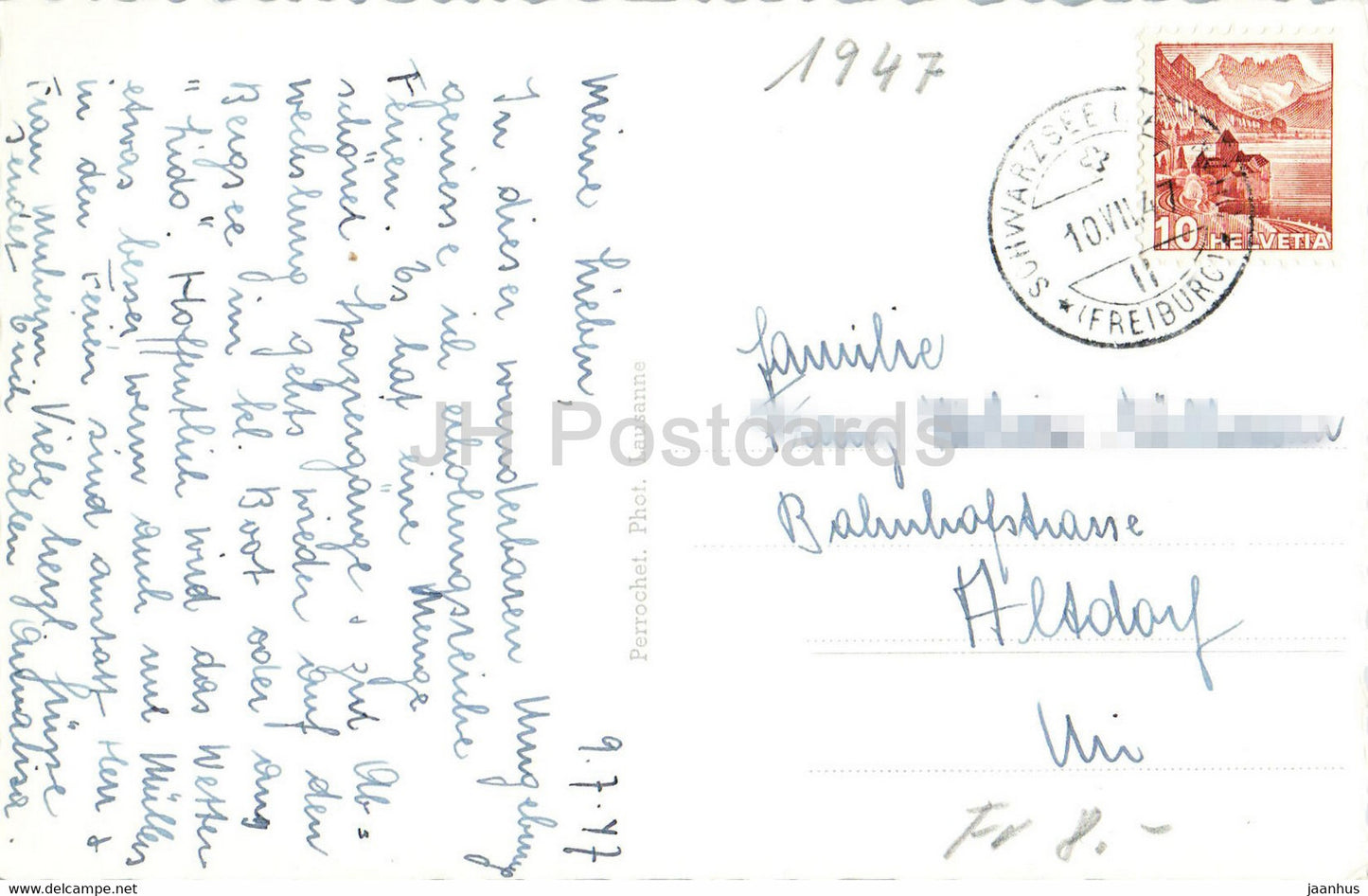 Schwarzsee - Lac Noir - Fribourg - 1057 m - old postcard - 1947 - Switzerland - used