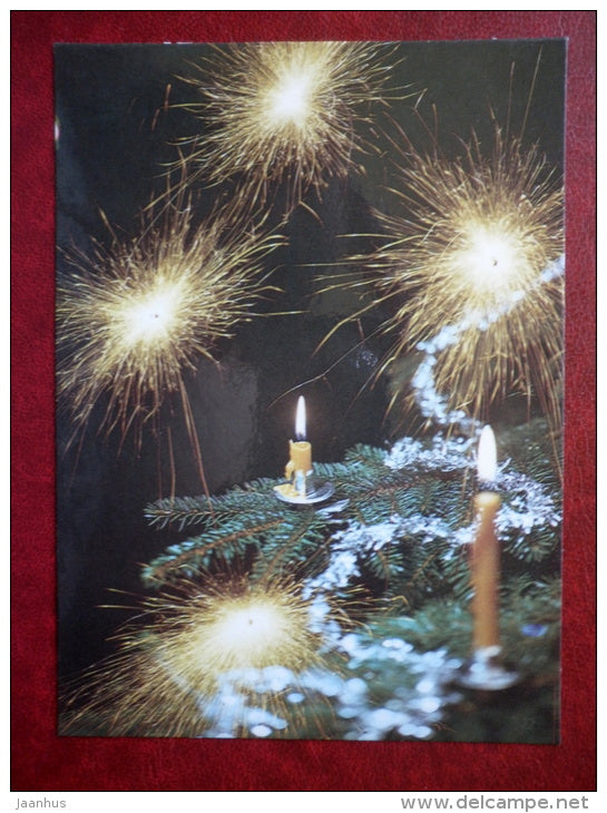 New Year Greeting card - candles - sparklers - 1989 - Estonia USSR - used - JH Postcards