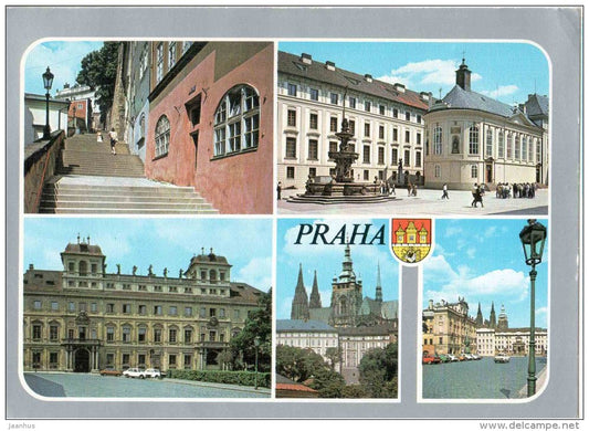 New Castle Steps - castle courtyard - Tuscan palace - Praha - Prague - Czechoslovakia - Czech - used 1987 - JH Postcards