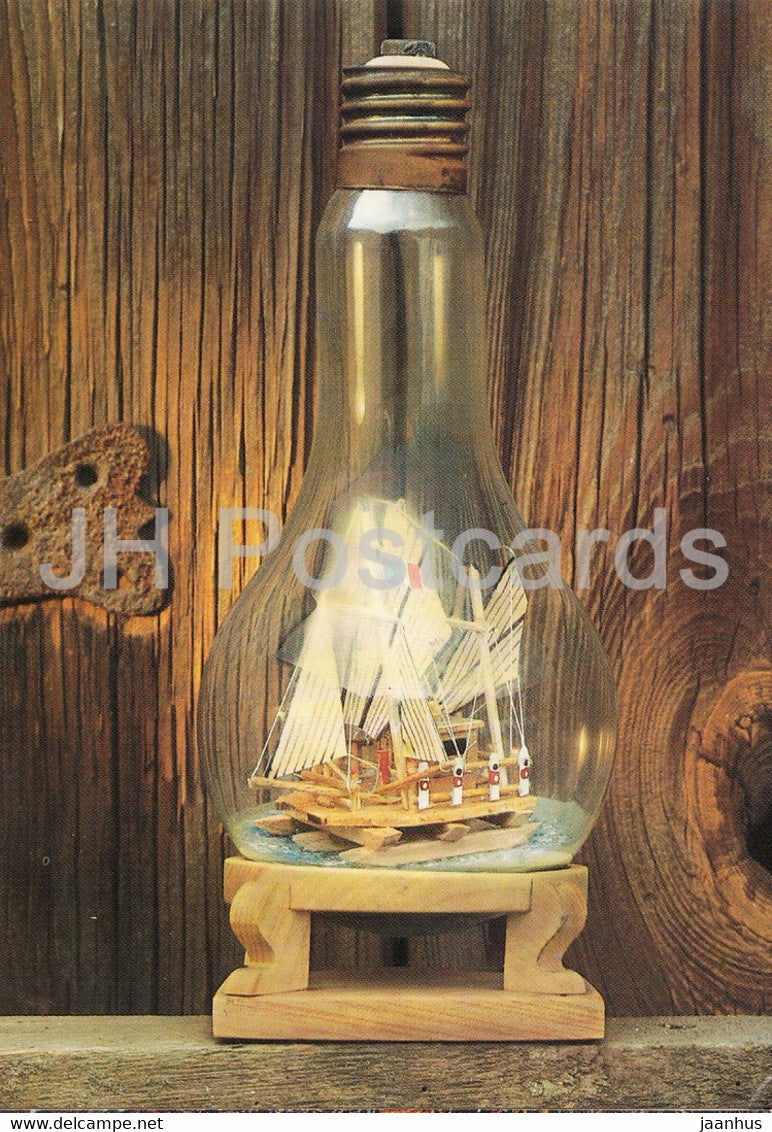 Sudseefloss Tahiti Nui II in 1000 Watt Gluhbirne - Buddelschiffe - Bottle Ships - DDR Germany - unused - JH Postcards