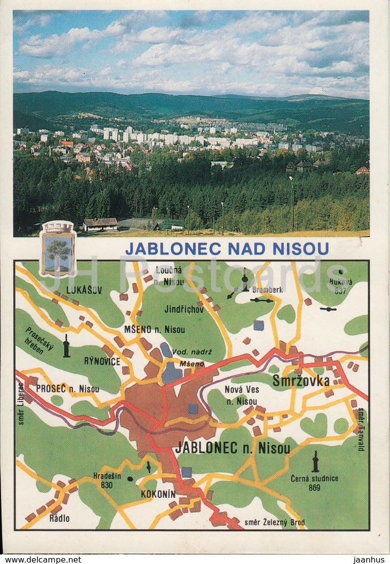 Jablonec nad Nisou - general view - map - Czechoslovakia - Czech Republic - unused - JH Postcards