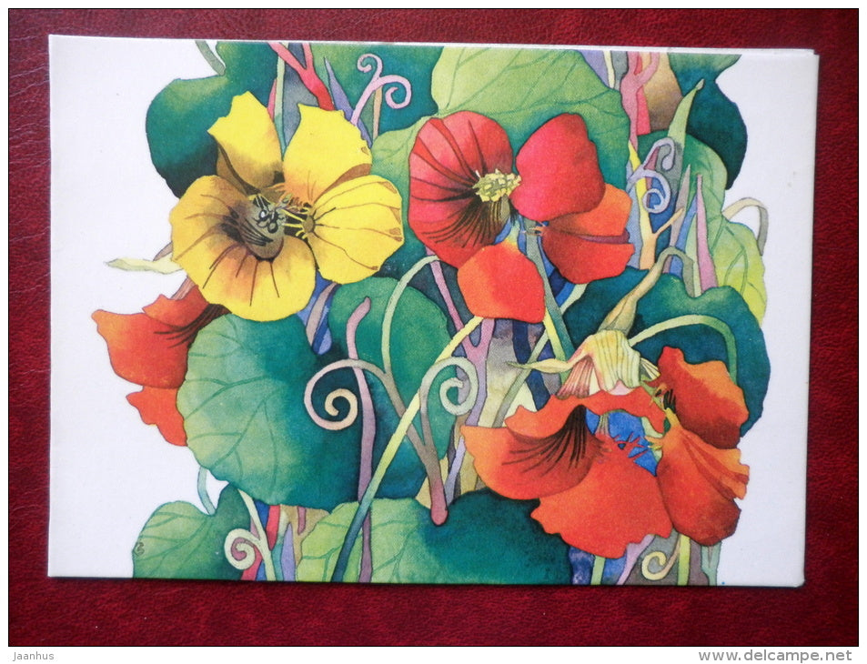 illustration by R. Lukk - flowers - 1984 - Estonia USSR - used - JH Postcards