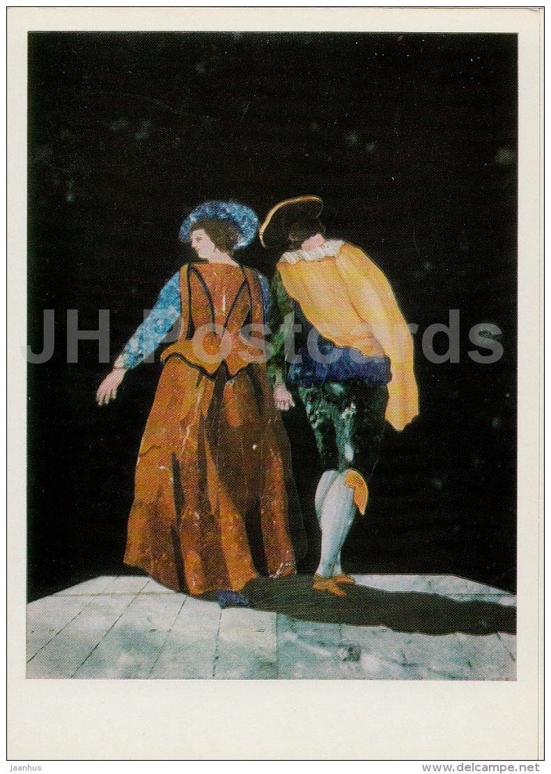 Plaque , A Strolling Couple - Florentine Mosaic - Italian art - 1974 - Russia USSR - unused - JH Postcards