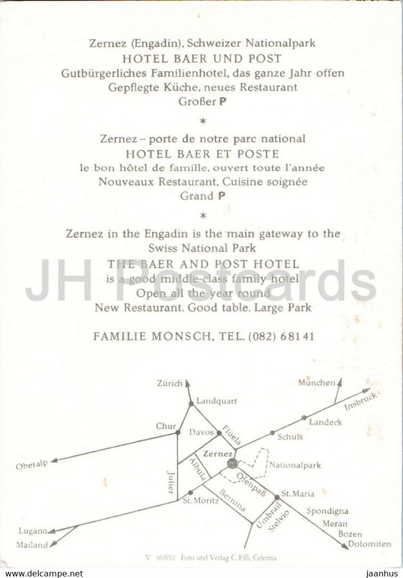 Zernes - Engadin - Hotel Baer und Post - Schweiz - unbenutzt