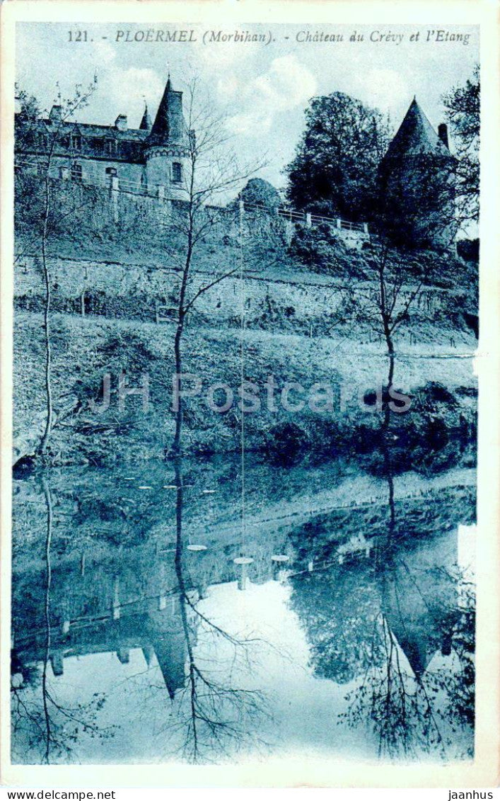 Ploermel - Chateau du Crevy et l'Etang - castle - 121 - old postcard - France - used - JH Postcards