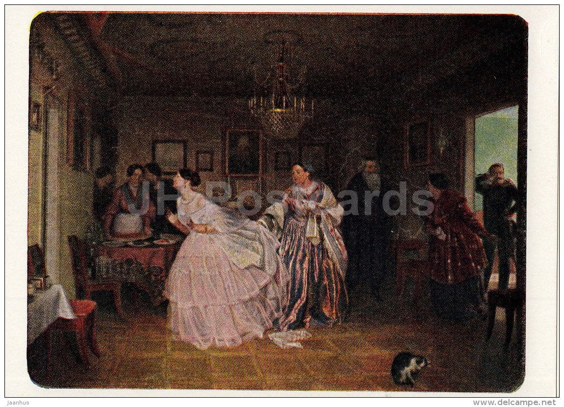 painting by O. Fedotov - Matchmaking , 1848 - cat - Russian Art - 1964 - Russia USSR - unused - JH Postcards