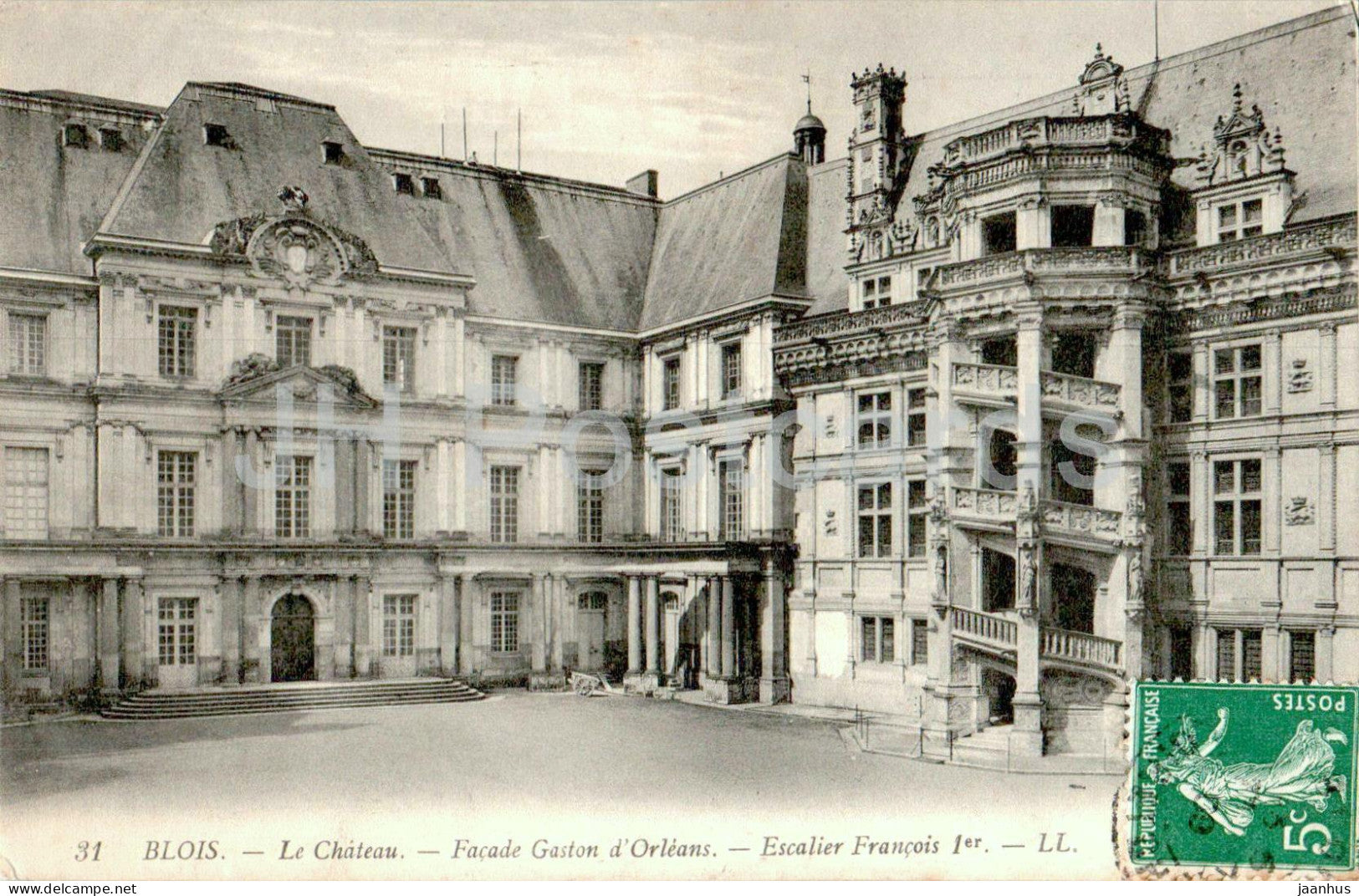 Blois - Le Chateau - Facade Gaston d'Orleans - Escalier Francois - castle - 31 - old postcard - 1909 - France - used - JH Postcards