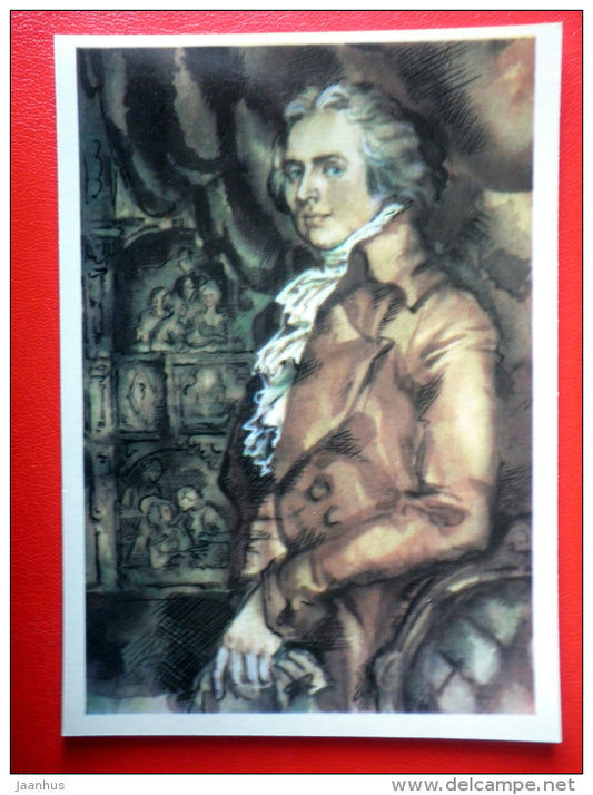 illustration by Y. Ivanov - Richard Brinsley Sheridan - World dramatists - 1981 - Russia USSR - unused - JH Postcards