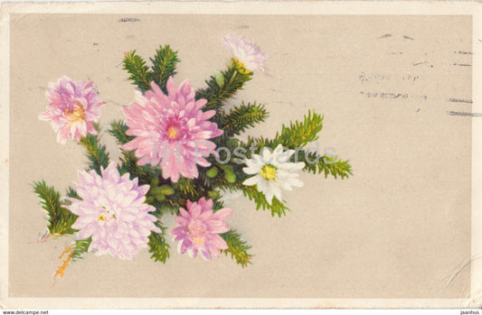 flowers - illustration - Ha Co 7112 - old postcard - 1943 - used - JH Postcards