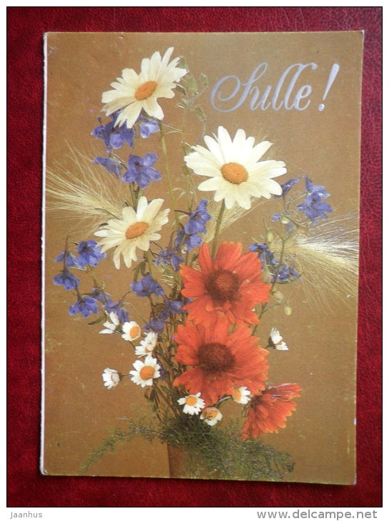 Greeting Card - daisies - vase - flowers - Estonia USSR - used - JH Postcards