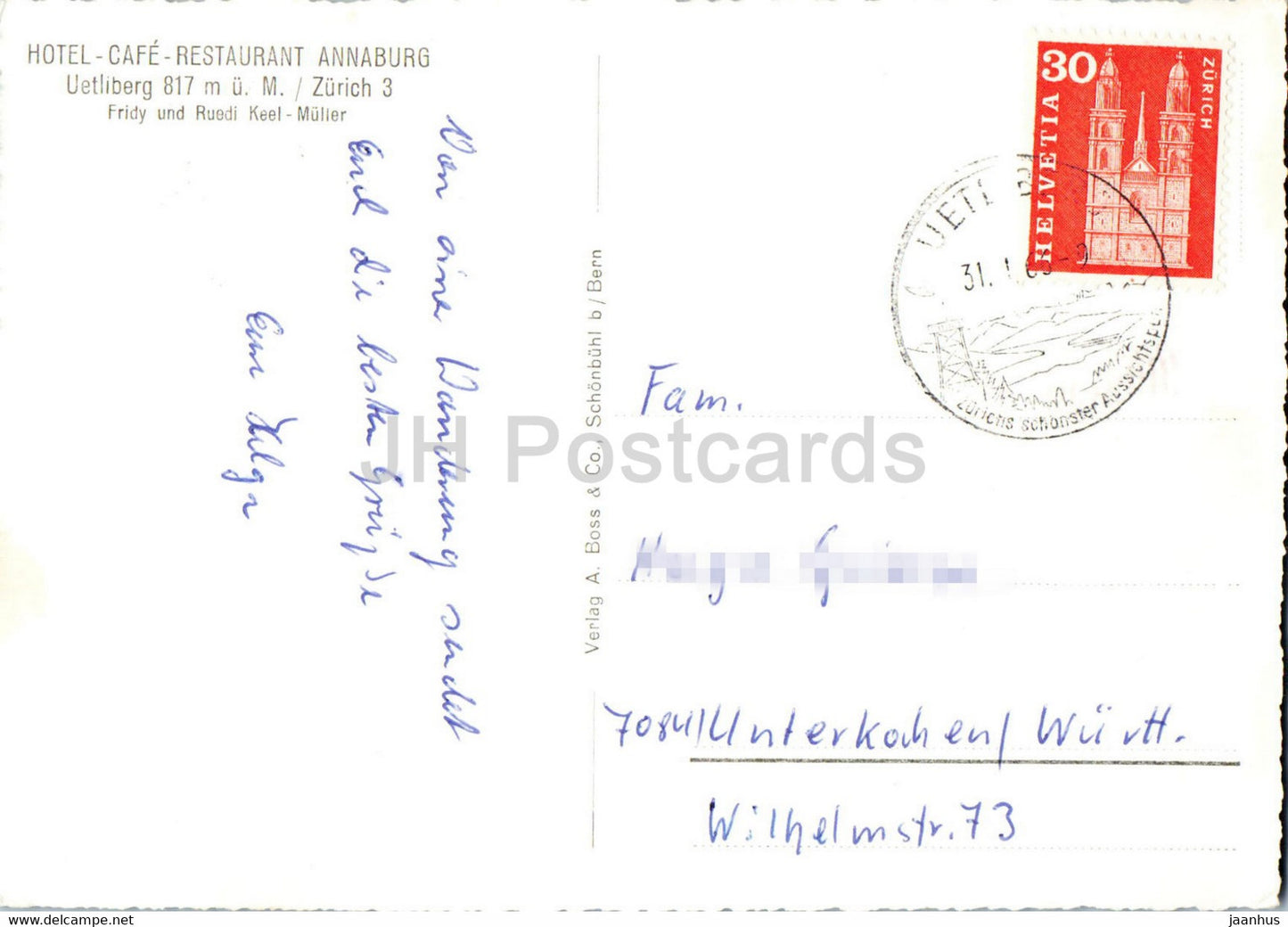 Flugaufnahme vom Hotel Annaburg  - Uetliberg - 8668 - 1966 - Switzerland - used