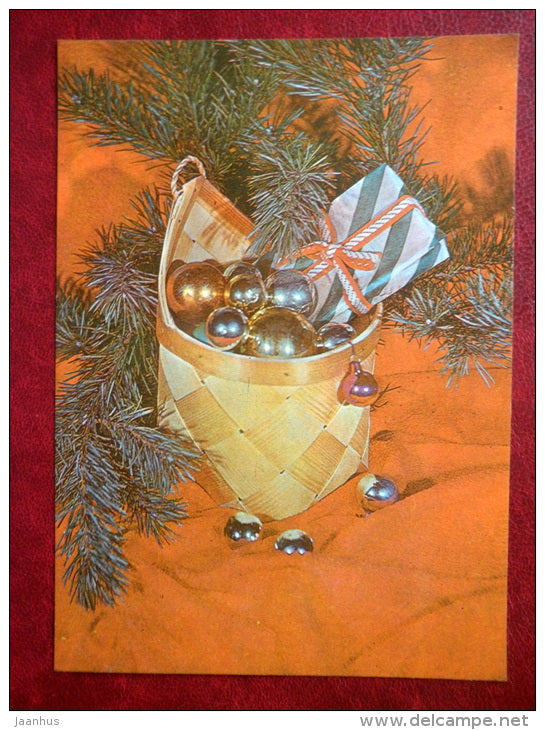 New Year Greeting card - decorations - gifts - 1982 - Estonia USSR - used - JH Postcards