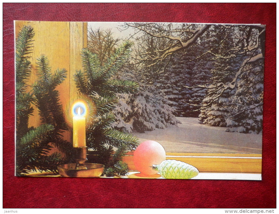 New Year greeting card - candle - decorations - 1990 - Russia USSR - used - JH Postcards