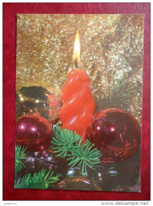 New Year Greeting card - candle - decorations - 1974 - Estonia USSR - used - JH Postcards