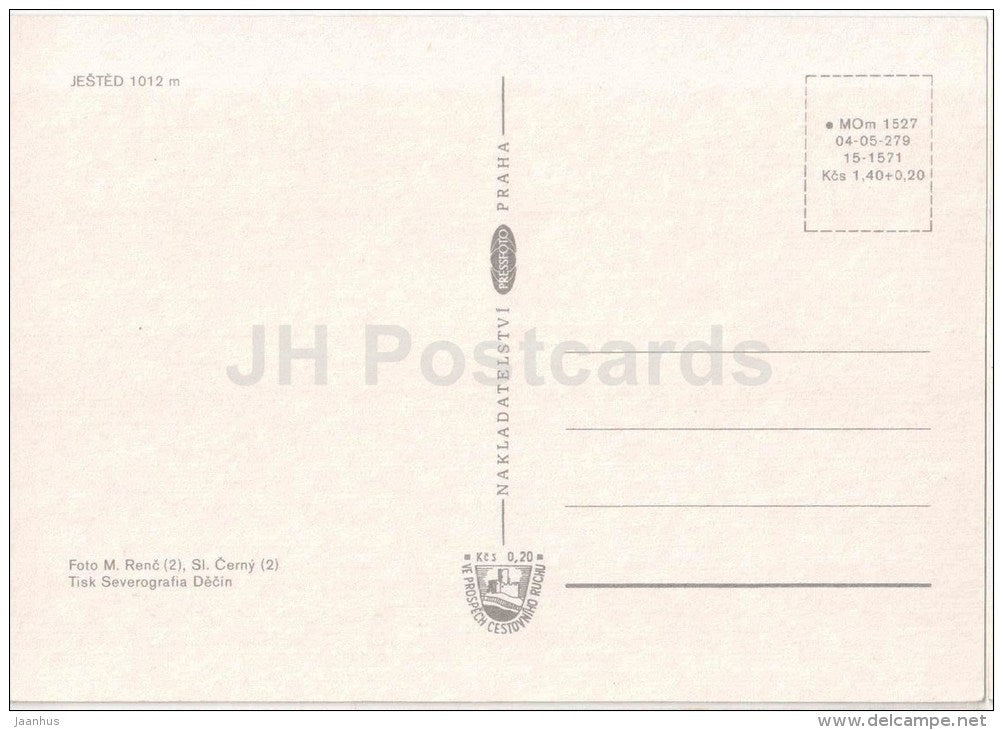 Jested mountain - Tower - cable car - Czechoslovakia - Czech - unused - JH Postcards