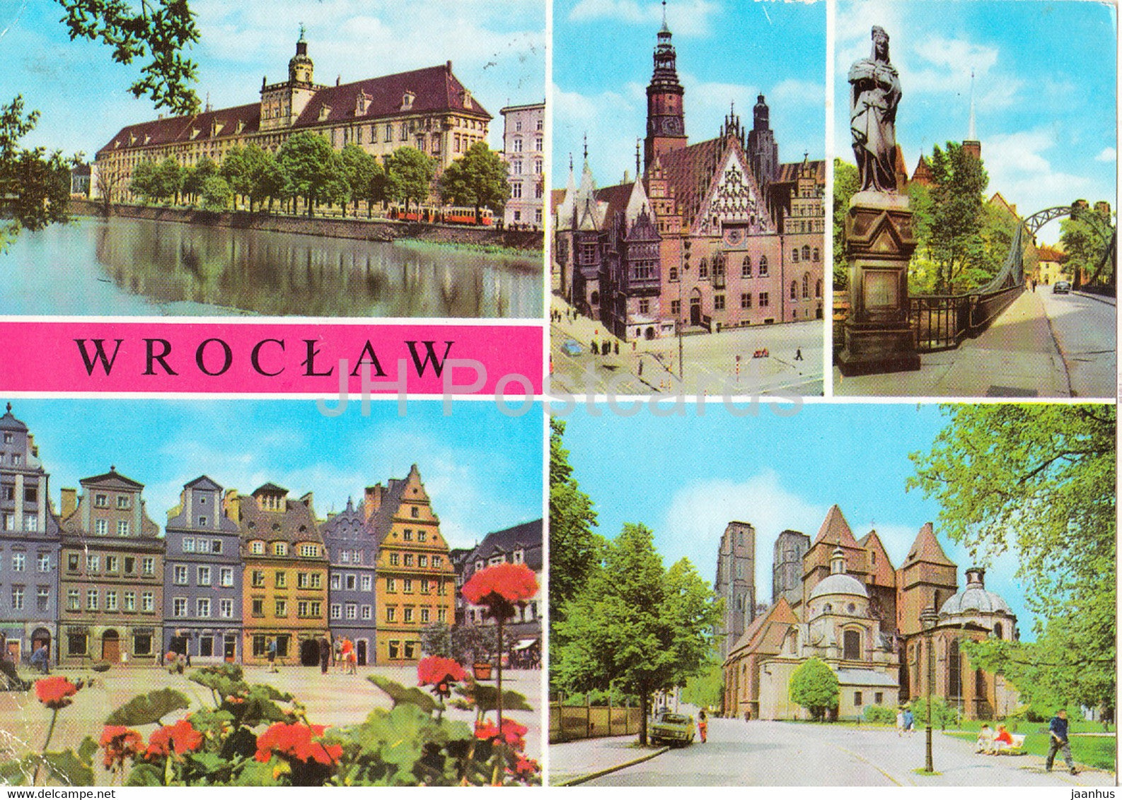 Wroclaw - university - town hall - bridge - cathedral - multiview - 1977 - Poland - used - JH Postcards