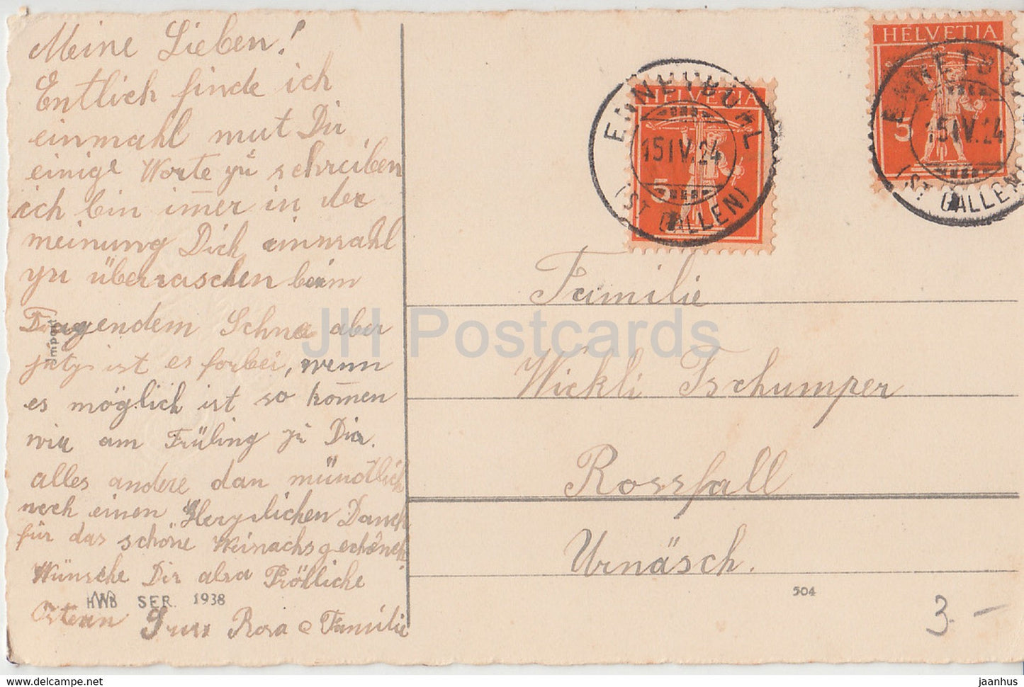 Ostergrußkarte - Ein gutes Osterfest - Eier - HWB SER 1938 - alte Postkarte - 1924 - Deutschland - gebraucht