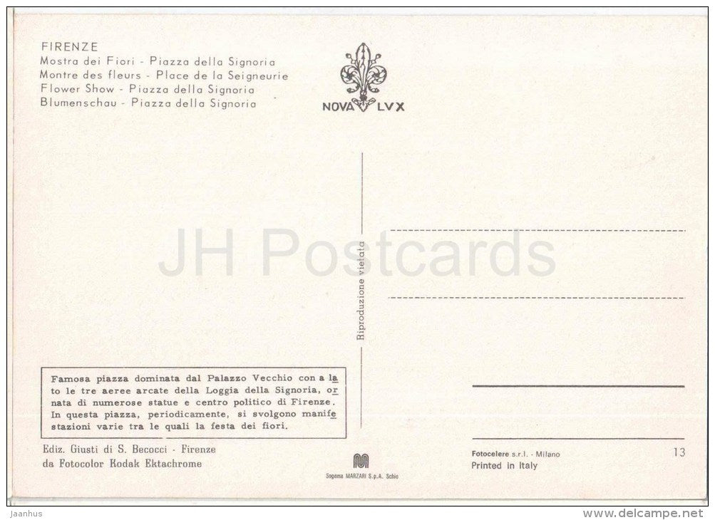 Mostra dei Fiori , Piazza della Signoria - Flower Show - Firenze - Toscana - 13 - Italia - Italy - unused - JH Postcards