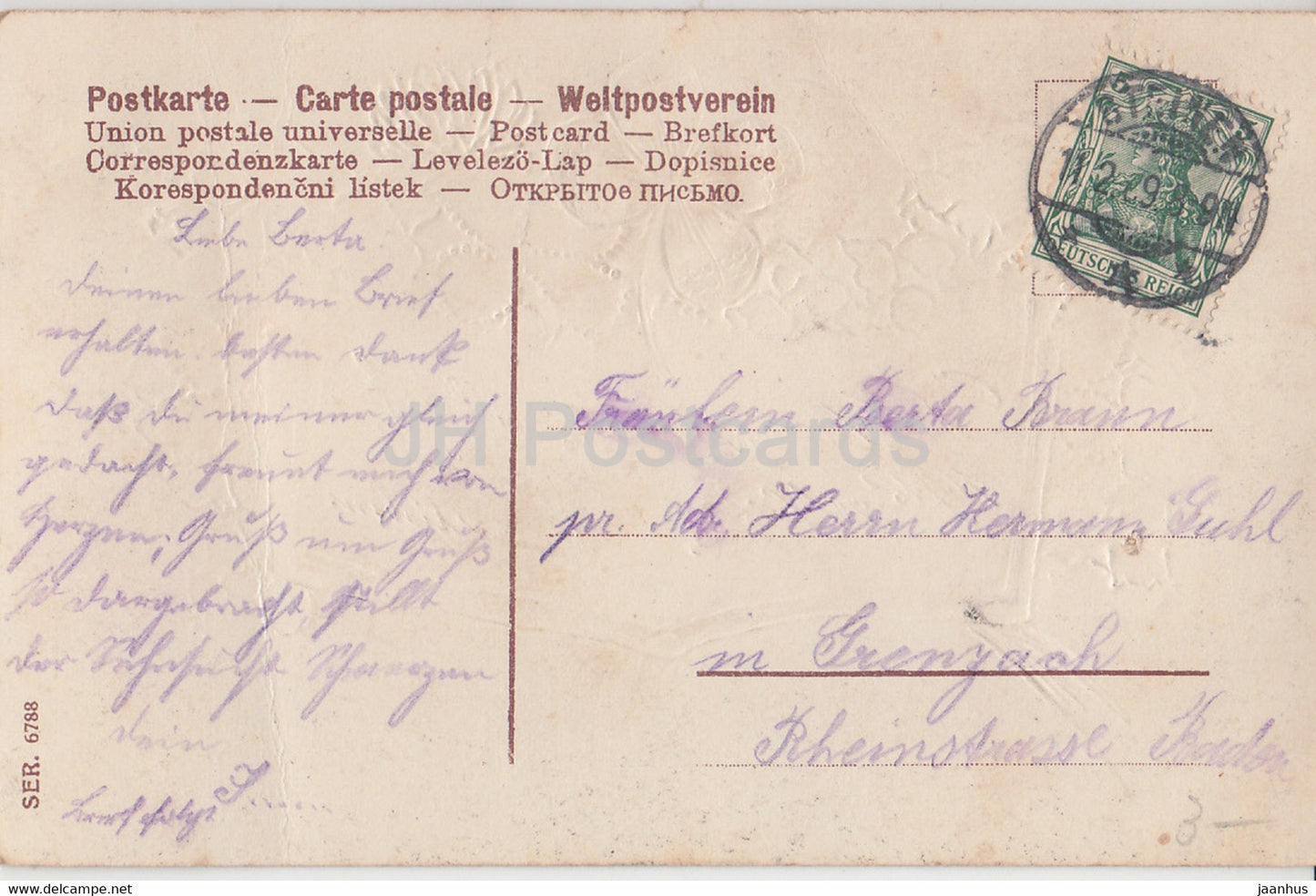 Carte de vœux - Ich will dich heut und immer lieben - fleurs - Ser 6788 - carte postale ancienne - Allemagne - utilisée