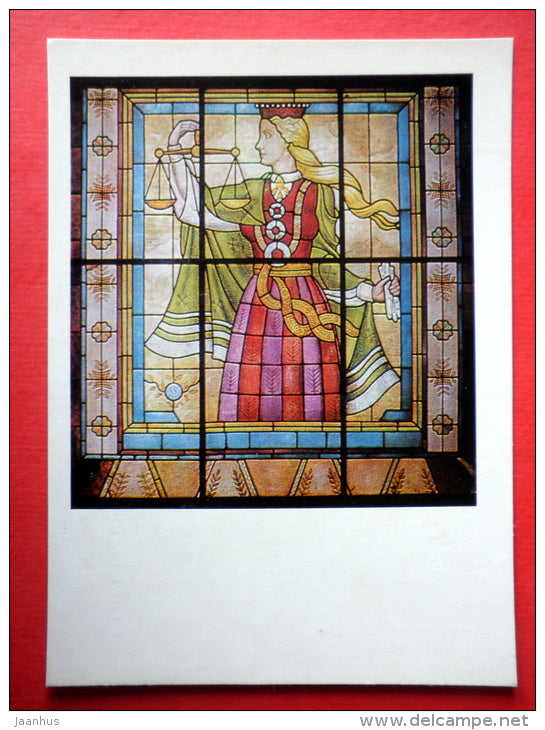 Commerce by A. Cirulis - Stained Glass - woman - window - Latvia USSR - unused - JH Postcards