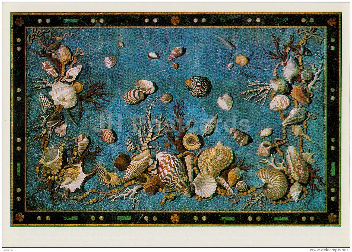 Table-top , The Sea Bottom - shells - Florentine Mosaic - Italian art - 1974 - Russia USSR - unused - JH Postcards