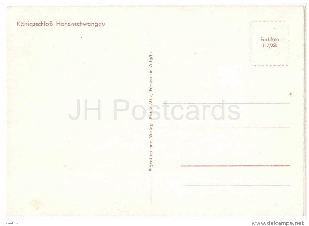 Königsschloss Hohenschwangau - castle - 117/230 - Germany - ungelaufen - JH Postcards