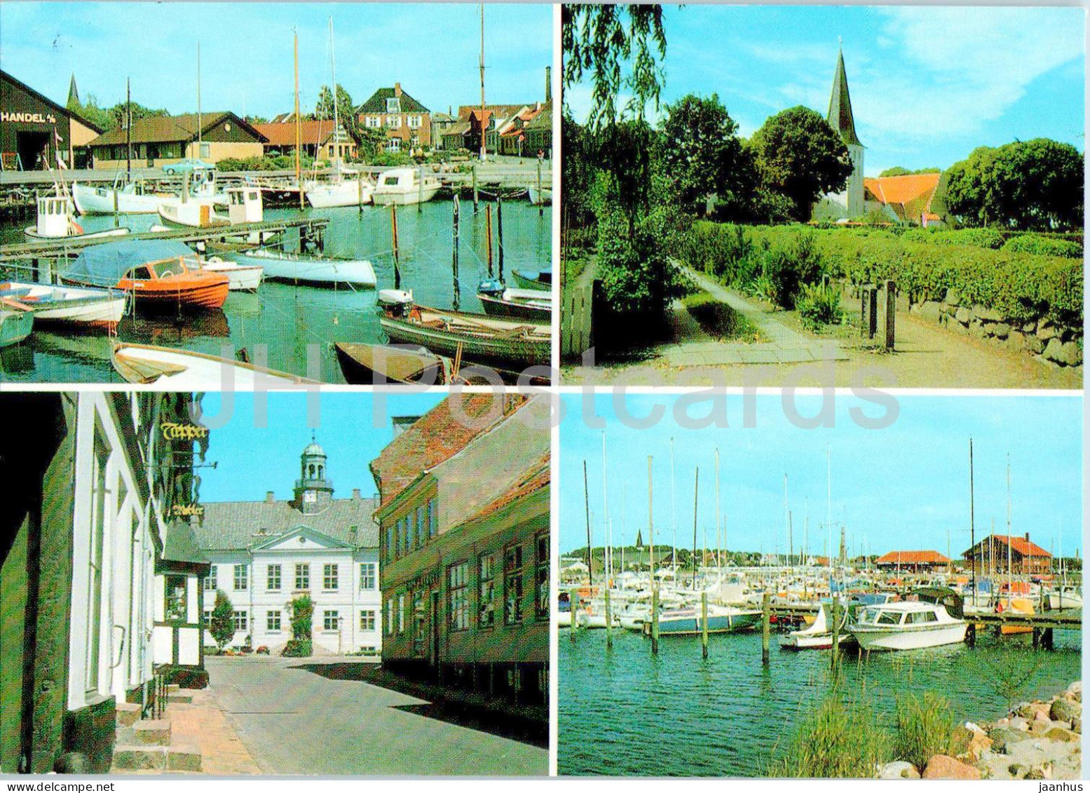 Bogense - Havnen - Kirken - Ostergade med Radhuset - Marina - port - boat - town hall multiview - 143 - Denmark - unused - JH Postcards