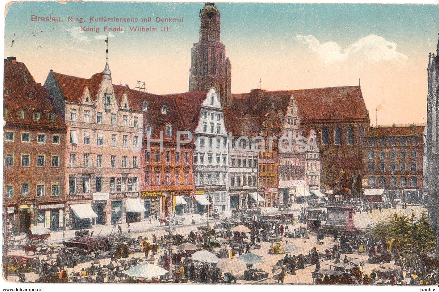 Breslau - Wroclaw - Ring - Kurfurstenseite mit Denkmal Konig Friedr. Wilhelm III - old postcard - 1918 - Poland - used - JH Postcards