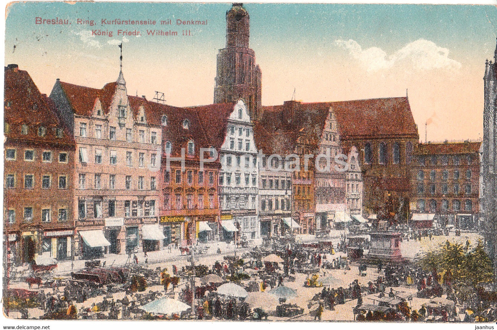 Breslau - Wroclaw - Ring - Kurfurstenseite mit Denkmal Konig Friedr. Wilhelm III - old postcard - 1918 - Poland - used - JH Postcards