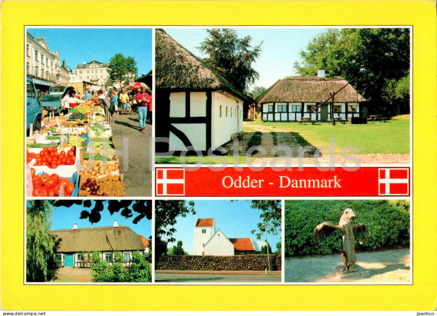 Odder - market - museum - church - multiview - ODD 1 - 1999 - Denmark - used - JH Postcards