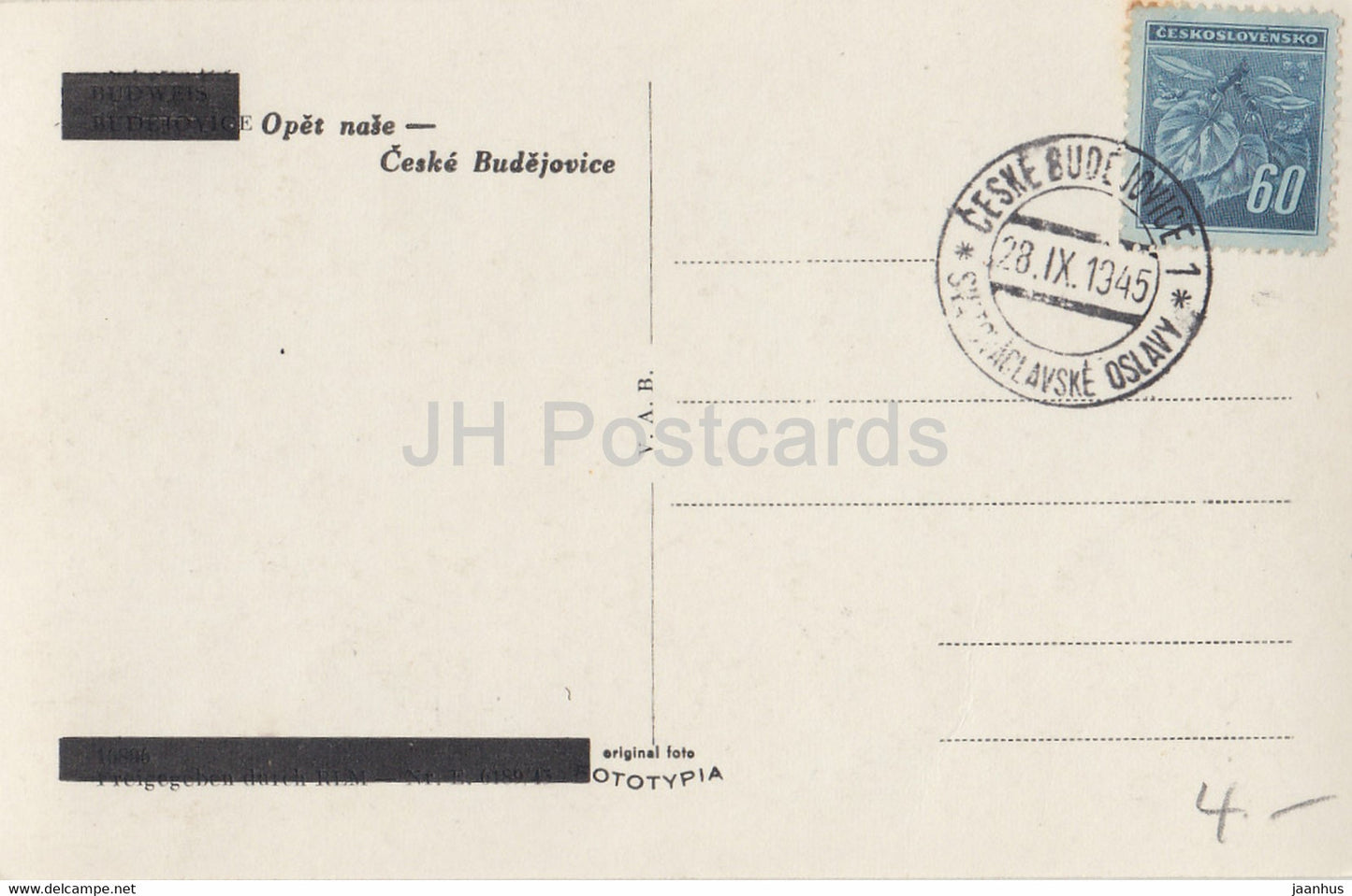 Ceske Budejovice - Budweis - Opet nase - carte postale ancienne - 1945 - Tchécoslovaquie - République tchèque - utilisé