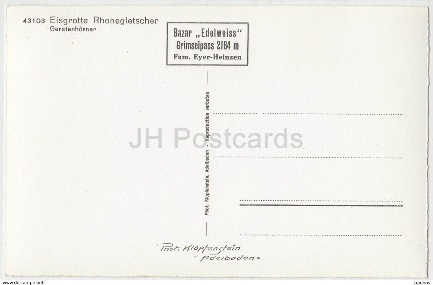 Eisgrotte Rhonegletscher - Gerstenhorner - Auto - 43103 - Schweiz - alte Postkarte - unbenutzt