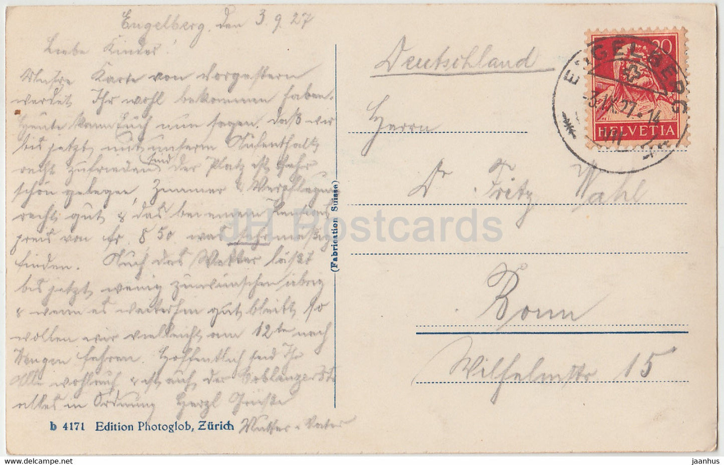 Engelberg - Hahnen - Spannorter - Titlis -  old postcard - 1927 - Switzerland - used