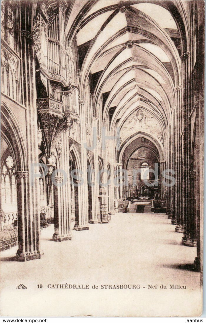 Cathedrale de Strasbourg - Nef du Milieu - cathedral - 19 - old postcard - France - unused - JH Postcards