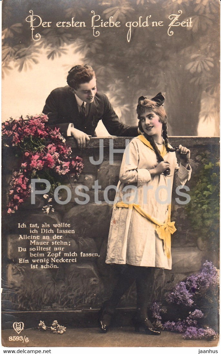 Der ersten Liebe gold'ne Zeit - couple - woman and man - HB 8593/6 - old postcard - Germany - unused - JH Postcards