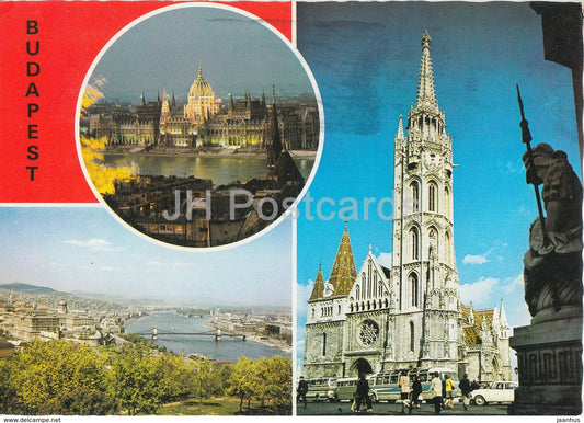 Budapest - parliament - cathedral - architecture - multiview - Hungary - used - JH Postcards