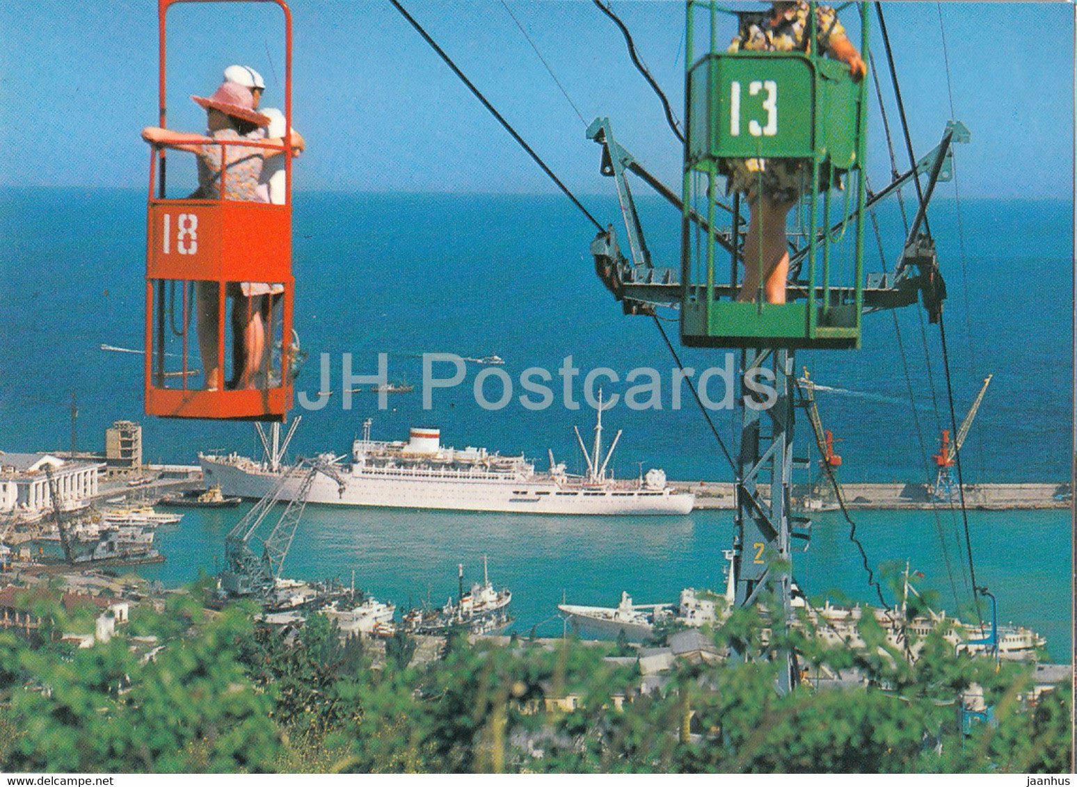 Yalta - View from Darsan Hill - cable car - ship - Ukraine USSR - unused - JH Postcards